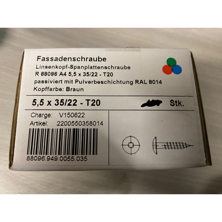 Fassadenschraube braun RAL 8014  5,5 X 35  A4  76 Stück