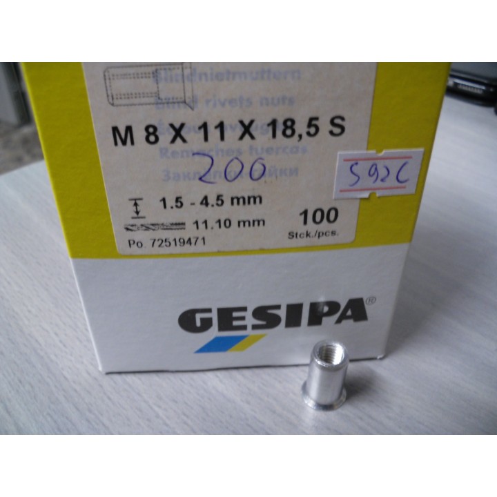 Gesipa 1455352 10 X Blindnietmutter M8X11X18,5 Senkkopf