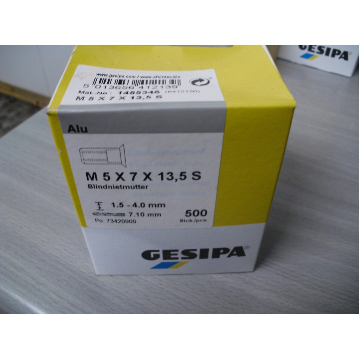Gesipa 1455348 10 X Blindnietmutter M5X7X13,5 Senkkopf