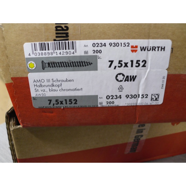 Würth 023493152 Amo III Schraube 7,5 X 152mm 10 Stück