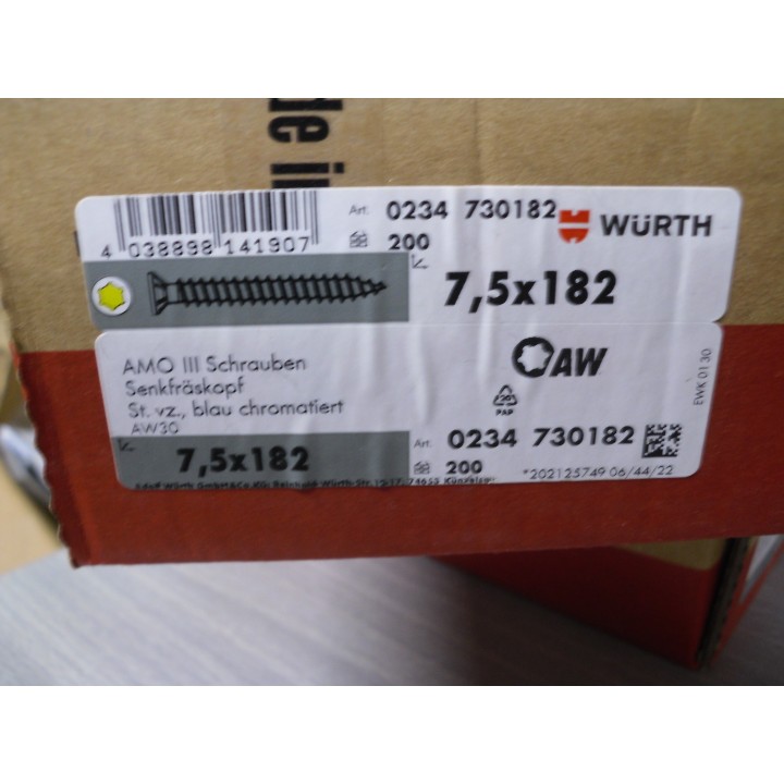 Würth 023473182 Amo III Schraube 7,5 X 182mm 10 Stück