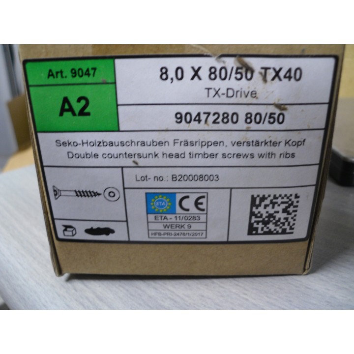Holzbauschraube mit Fräsrippen 8,0 X 80 A2 TX  10 Stück